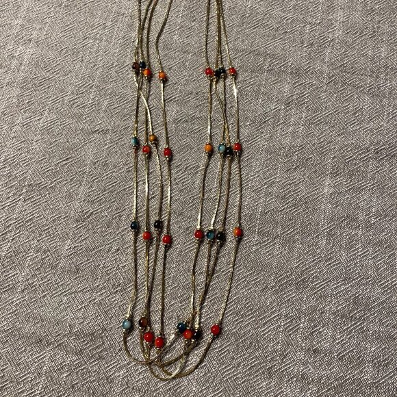 Source Unknown Jewelry - Vintage Gold Tone Chain Colorful Beaded Necklace Korea 11" Drop Hook Clasp!